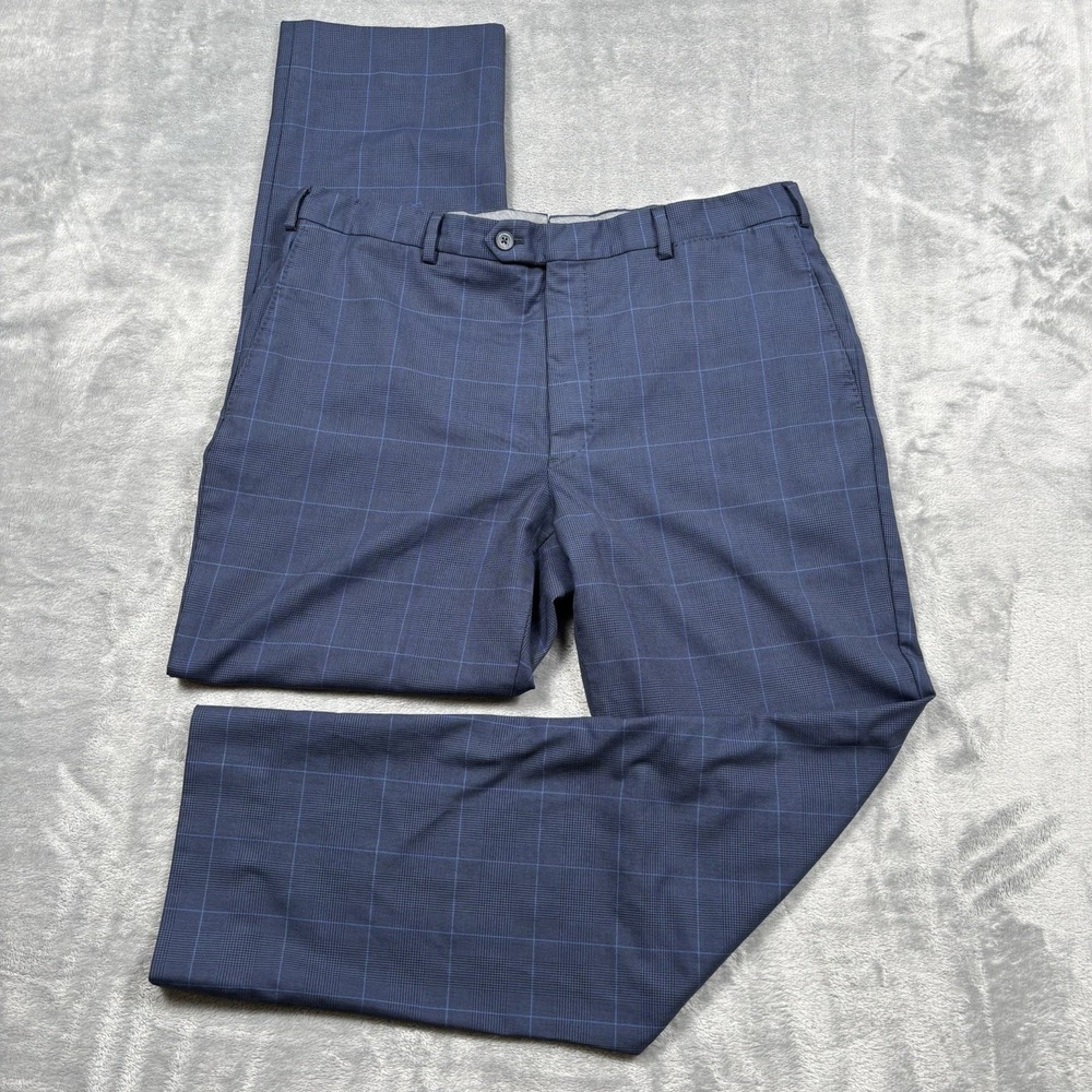 J.Hilburn VBC Vitale Barberis Canonico Wool Dress Pants Blue Plaid 35x30